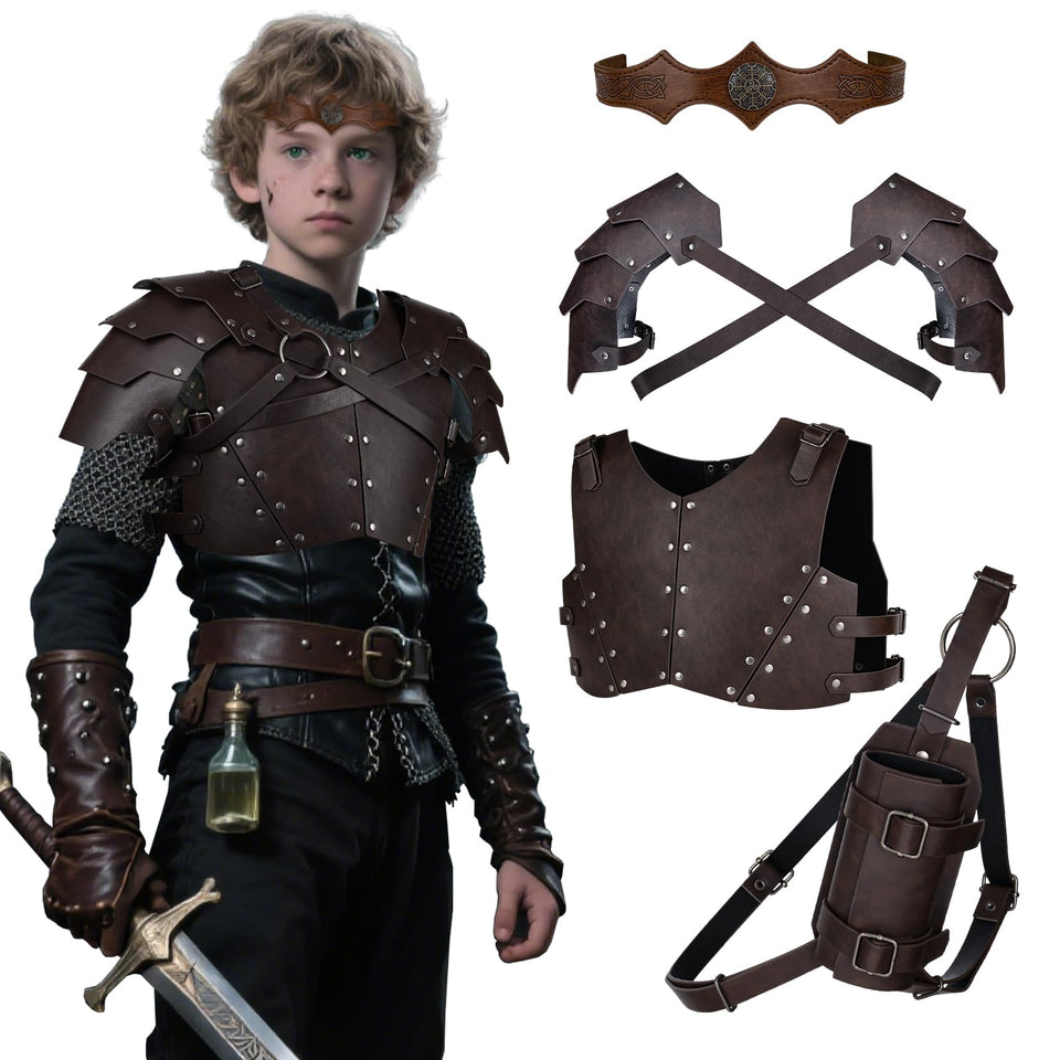 HiiFeuer kids medieval armor with double shoulders for immersive play