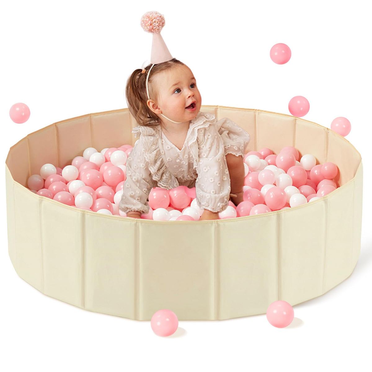 Hikiddy baby ball pit foldable with round playpen setup for toddlers