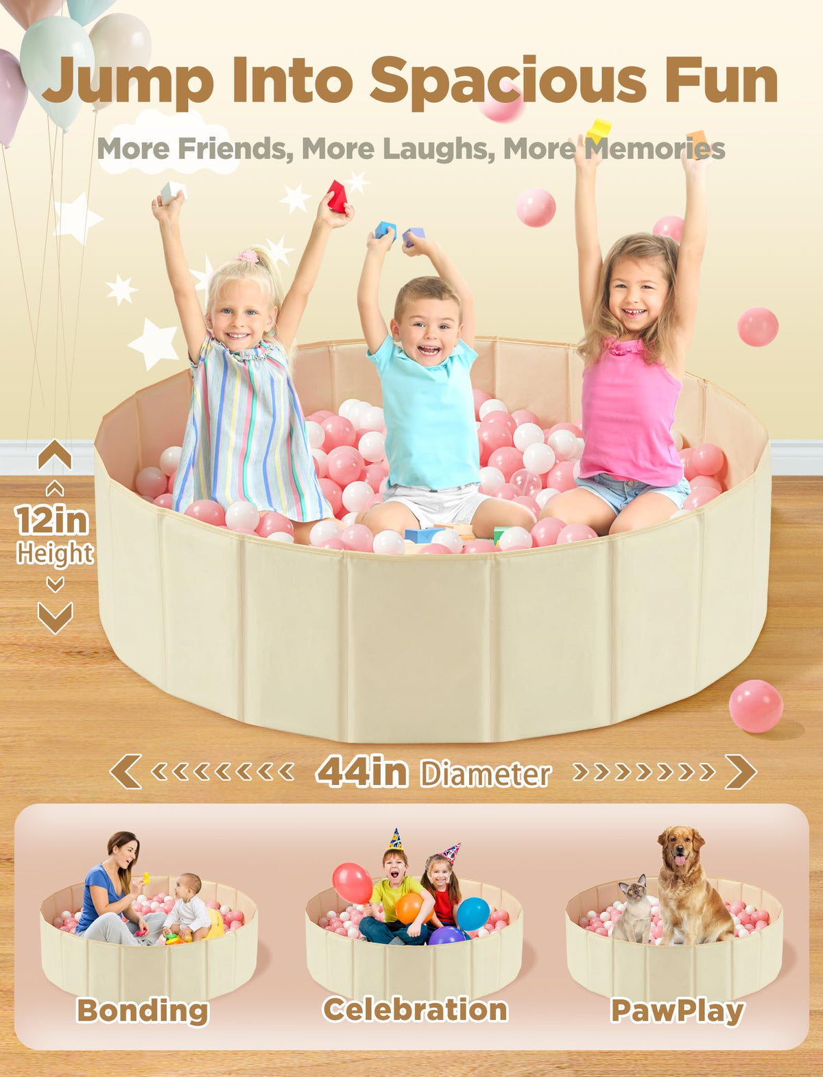 Hikiddy 44-inch diameter ball pit offers ample space for toddlers