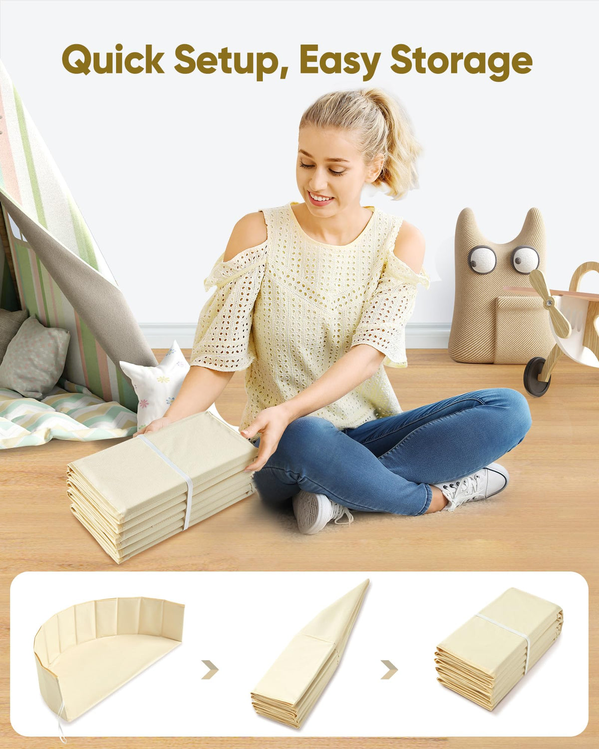 Hikiddy ball pit doubles as toy storage and cozy space