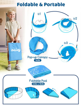 Hikiddy canopy provides shaded area to keep little ones comfortable.