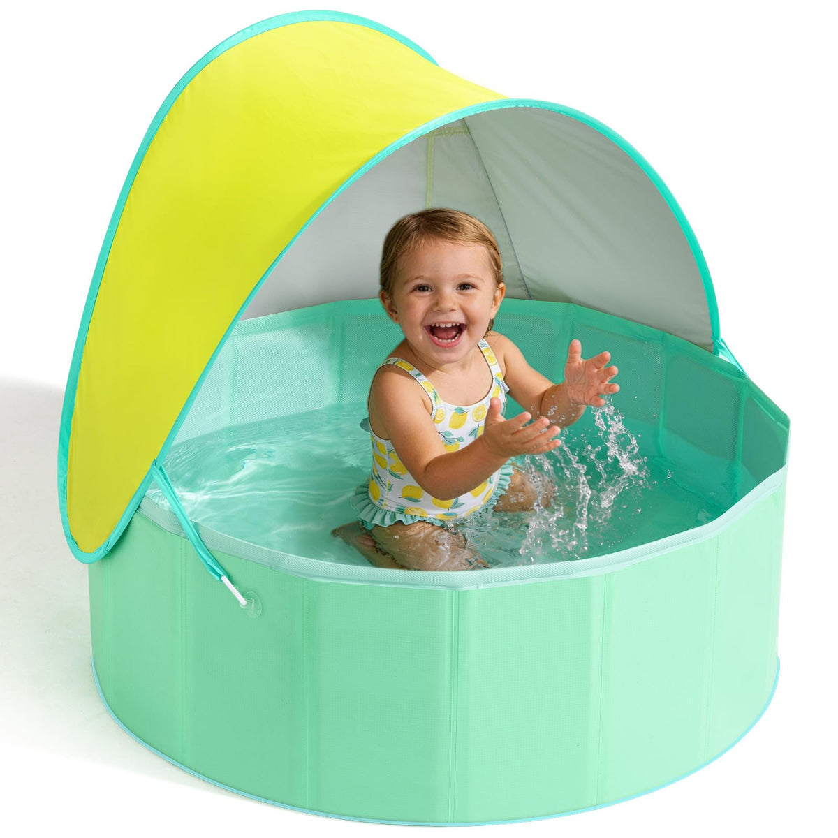 Hikiddy Foldable Kiddie Pool canopy shades sun for toddlers.