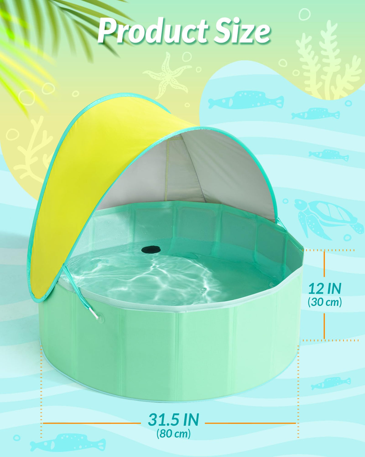 Hikiddy Foldable Kiddie Pool 31.5-inch size fits toddlers safely.