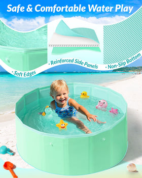 Hikiddy Foldable Kiddie Pool textured bottom helps prevent slips.