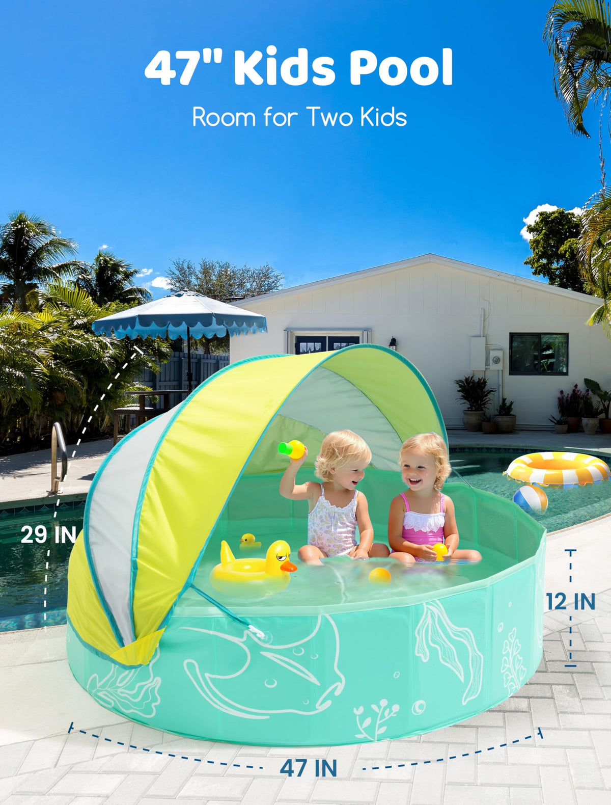 Hikiddy 47in kiddie pool open for kids provides cooling water play.