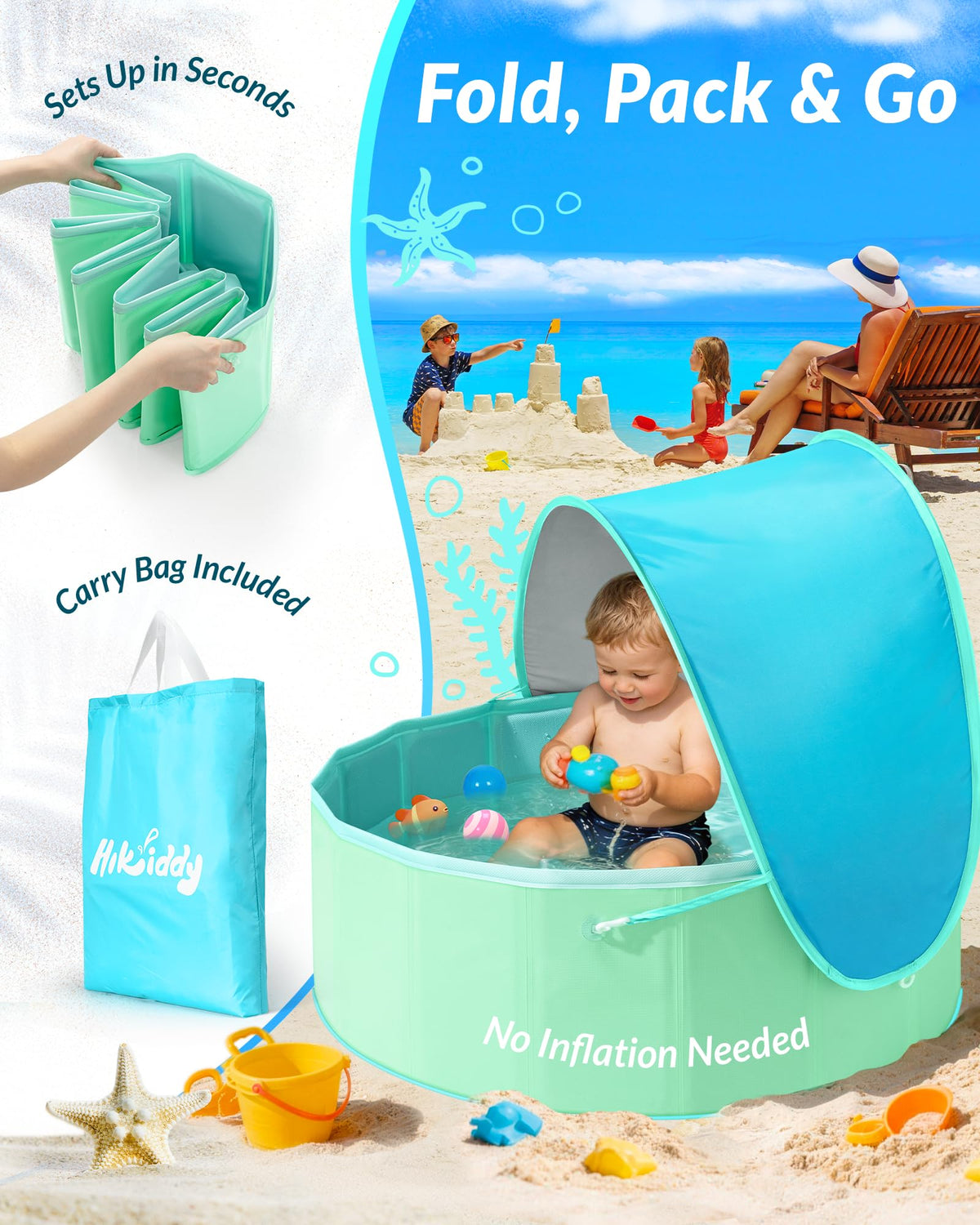 Hikiddy toddler pool used indoors and outdoors for versatile play areas.