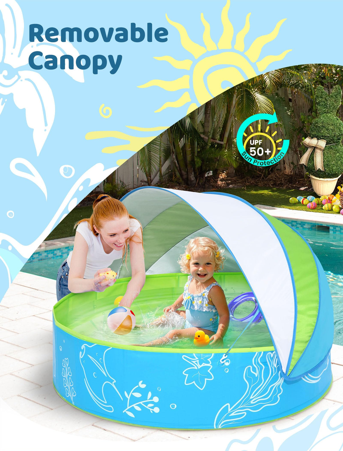 Hikiddy 47 inch diameter pool spacious for 2-3 kids under shade