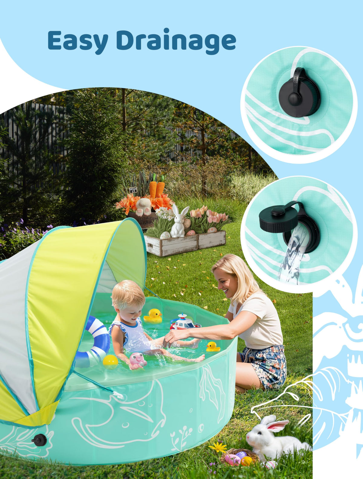 Hikiddy portable outdoor pool ready for beach and park adventures.