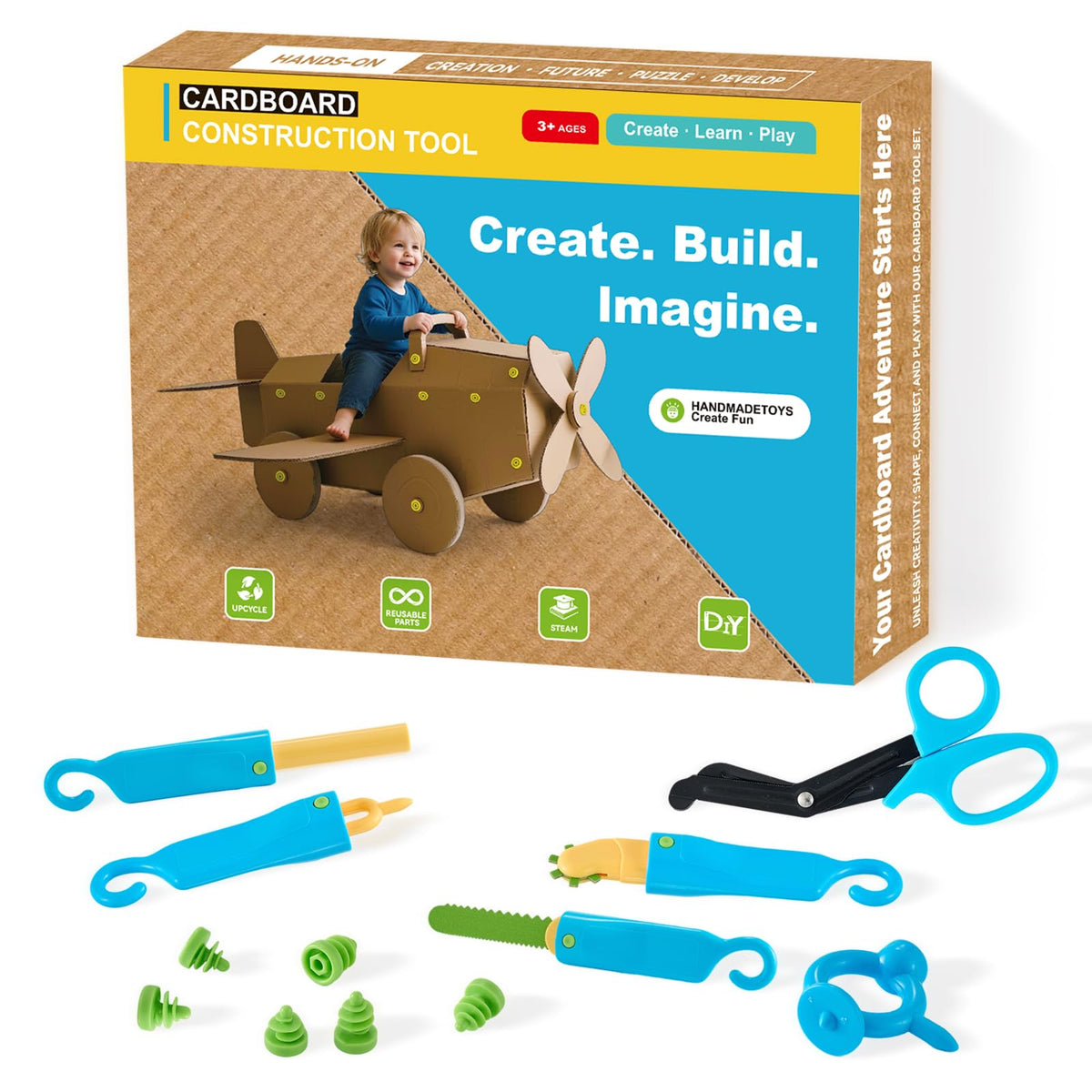 HIKISS 168-piece cardboard tools kit assembly promotes collaborative building.