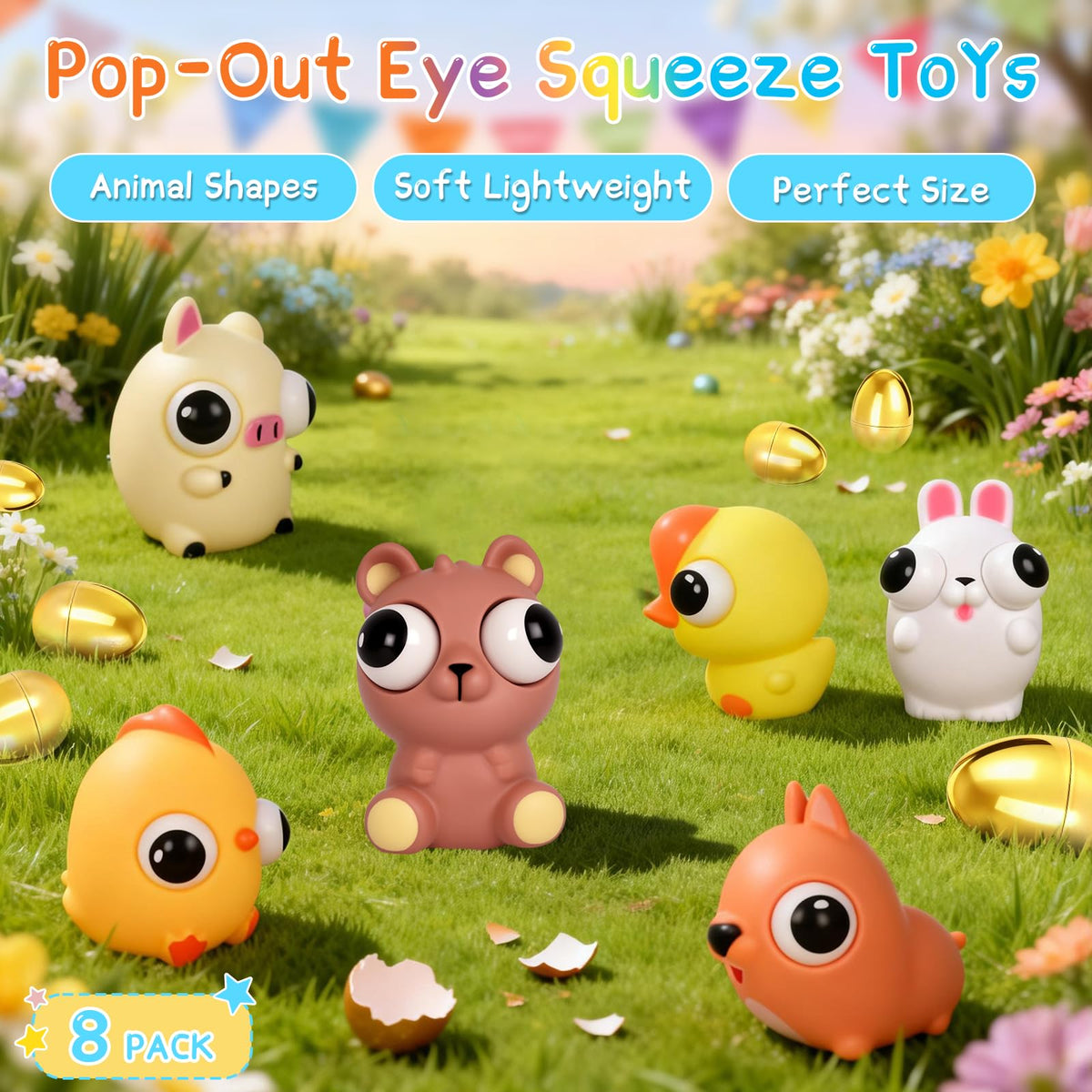 HIKISS eye-pop animal squishy toys that pop eyes for playful sensory fun.