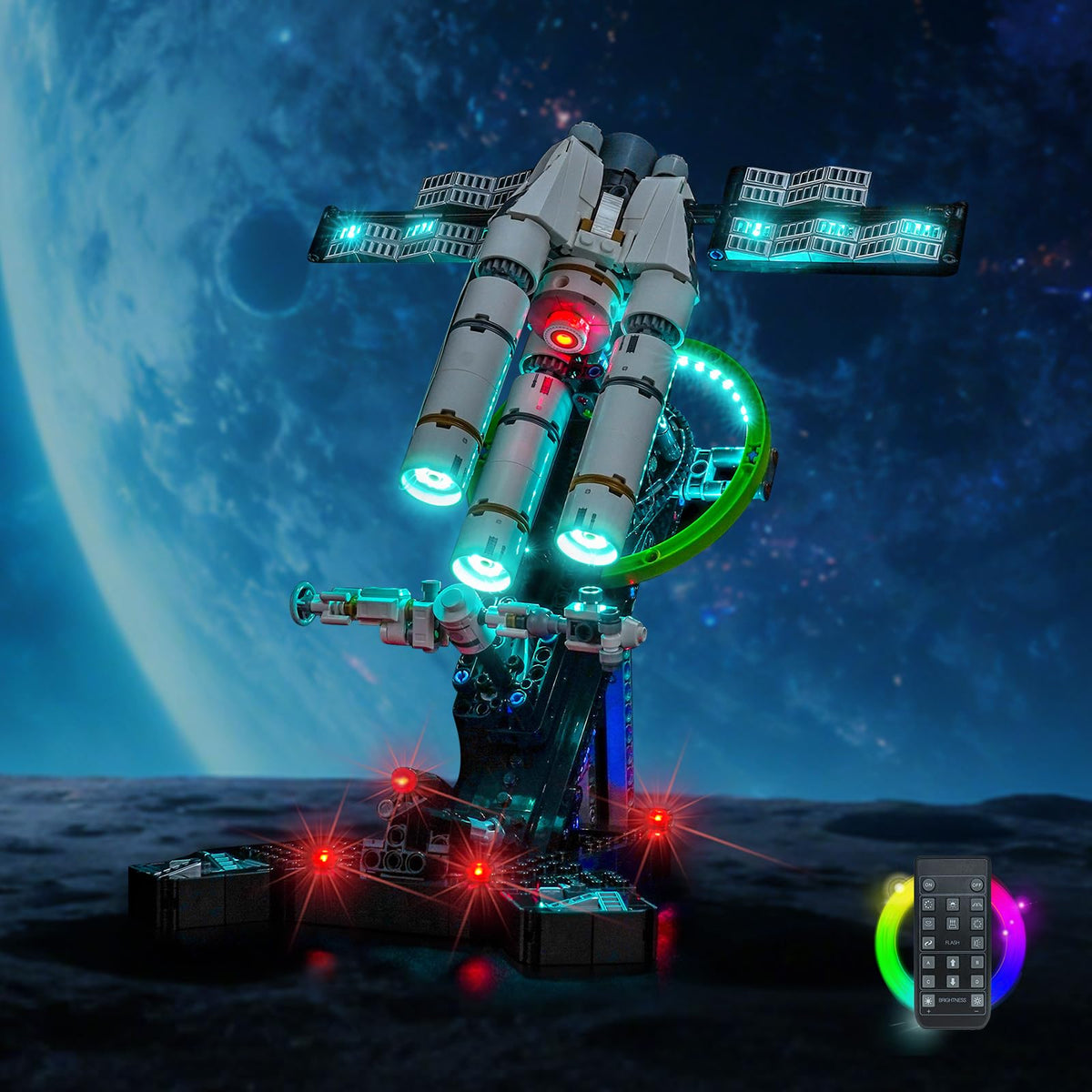 Hilighting LED kit on Project Hail Mary display for vivid illumination and enhanced LEGO play.