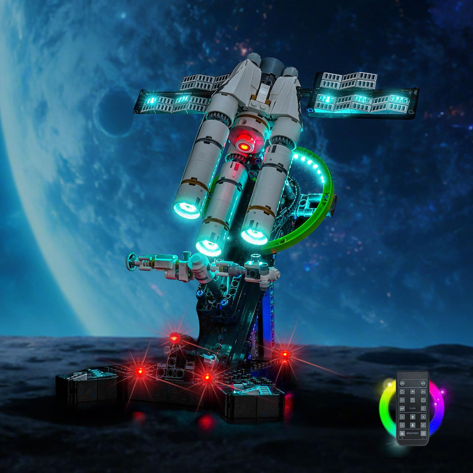 Hilighting LED kit on Project Hail Mary display for vivid illumination and enhanced LEGO play.