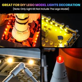 Hilighting LED kit's color-changing effects highlight features of the Lego model.