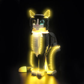 Hilighting LED light kit USB connection brightens the LEGO Tuxedo Cat build