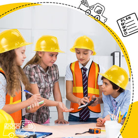 Hillban construction themed birthday activities with ready-to-wear outfits.