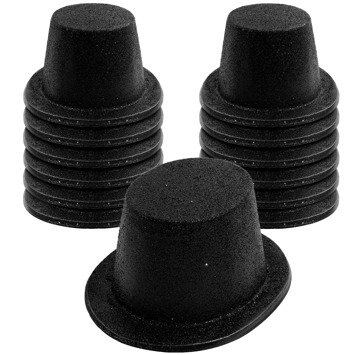 Hillban glitter top hat close-up, glossy black finish with sparkling glitter detail.