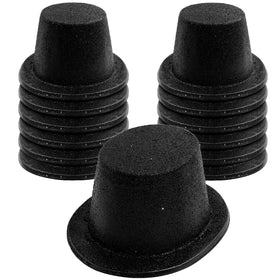 Hillban glitter top hat close-up, glossy black finish with sparkling glitter detail.