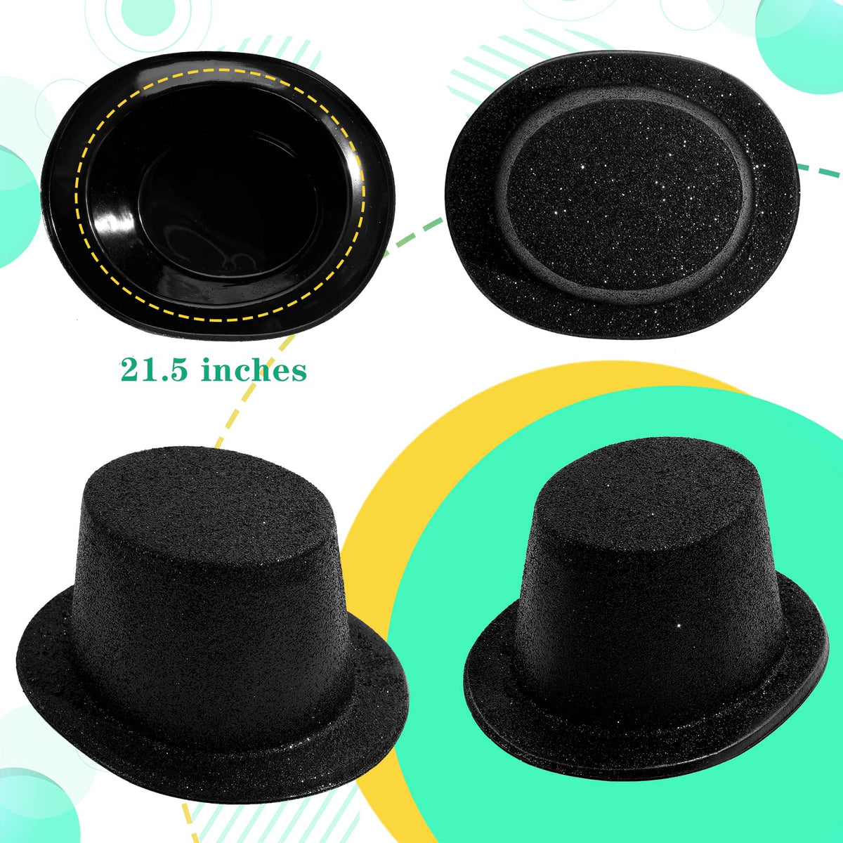 Hillban glitter top hats worn at a party, adds festive shine.