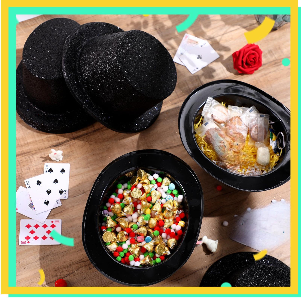 Hillban black glitter top hat on stage, eye-catching accessory.