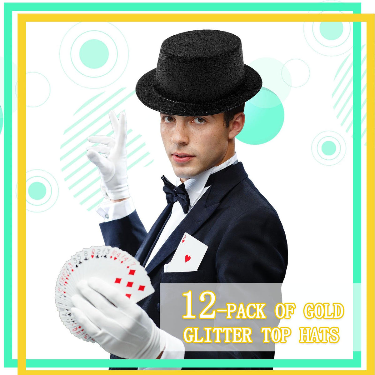 Hillban glitter top hats set for group photos.