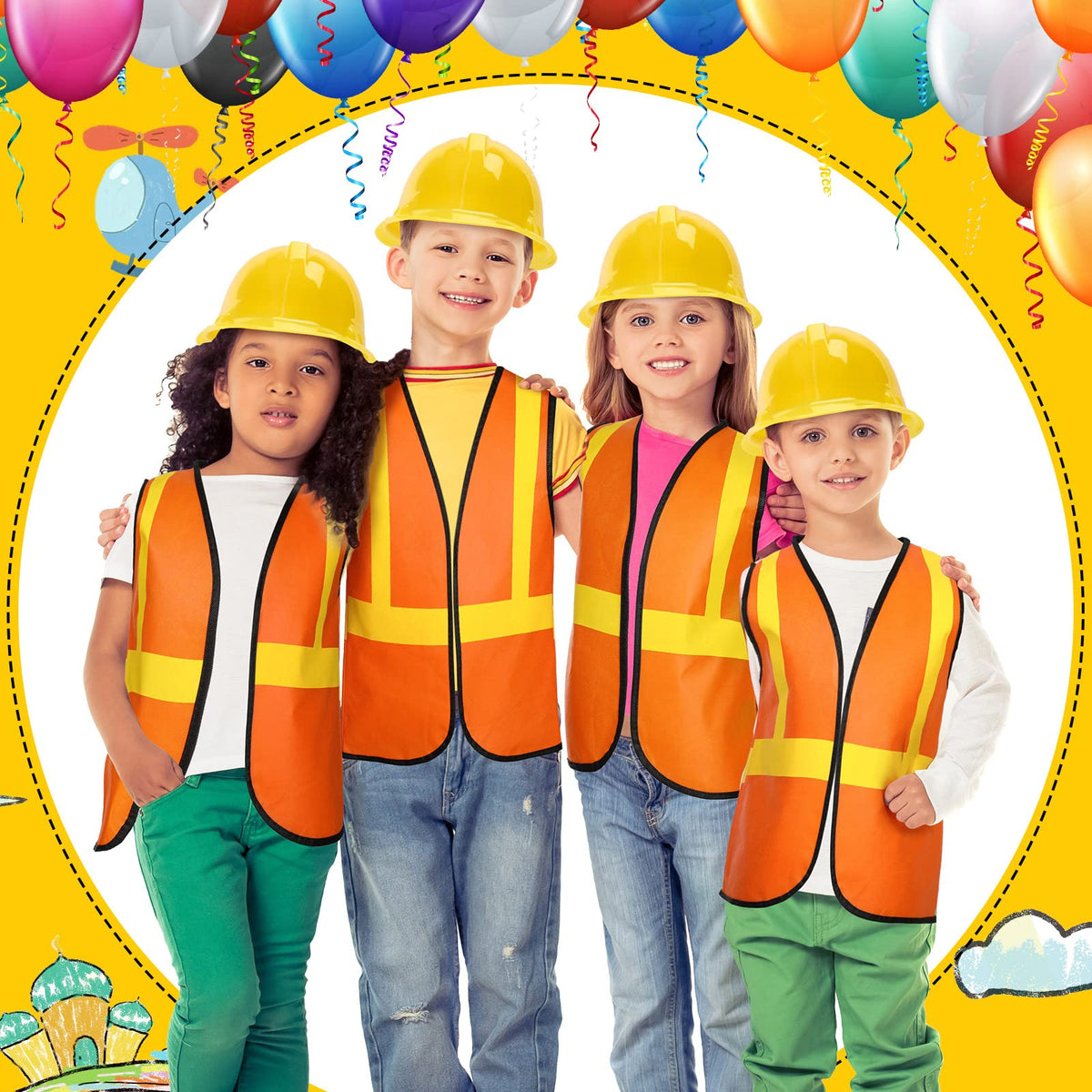 Hillban kids construction vests for easy wear and bright party visuals.