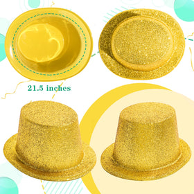 Model wearing Hillban gold sequin top hat on stage