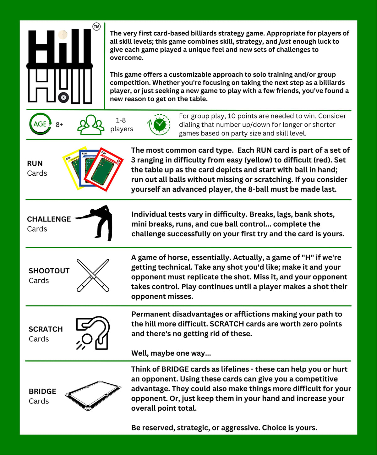 Hill Hill group play shows social competition with cards guiding runouts and challenges.