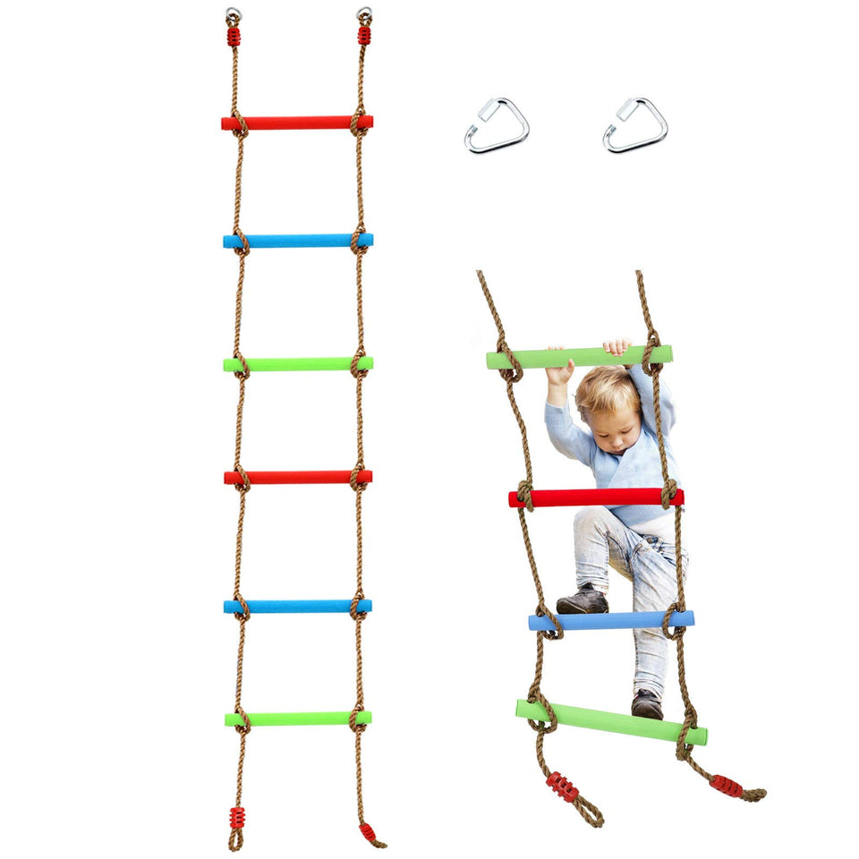 HILRITORI 7ft colorful rope ladder assembly for quick outdoor setup and playground fun.