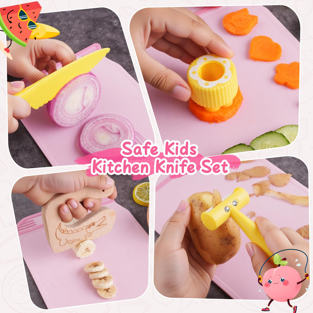 Hilsoeet plastic serrated knives provide safe cutting practice for young cooks