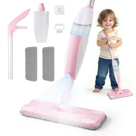 Hilsoeet Kids Spray Mop Pink front view highlights a kid-friendly cleaning tool.