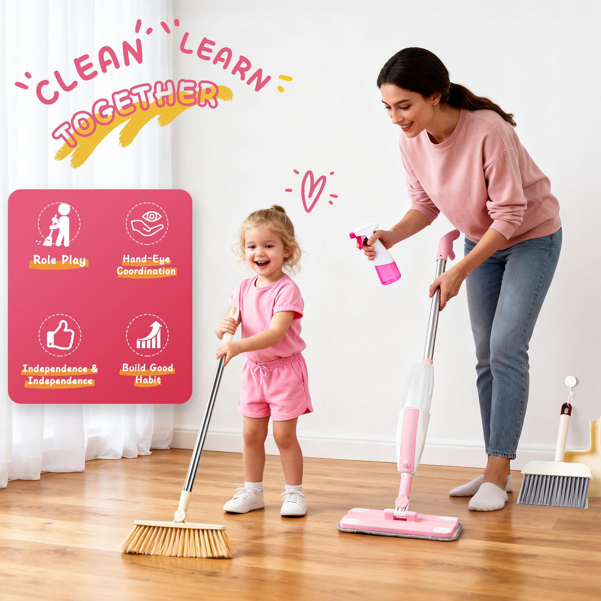 Hilsoeet Montessori mini spray mop supports independent play