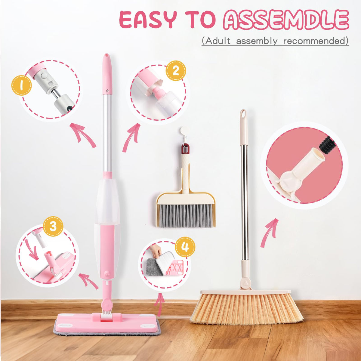 Hilsoeet detachable rotating mop helps reach corners
