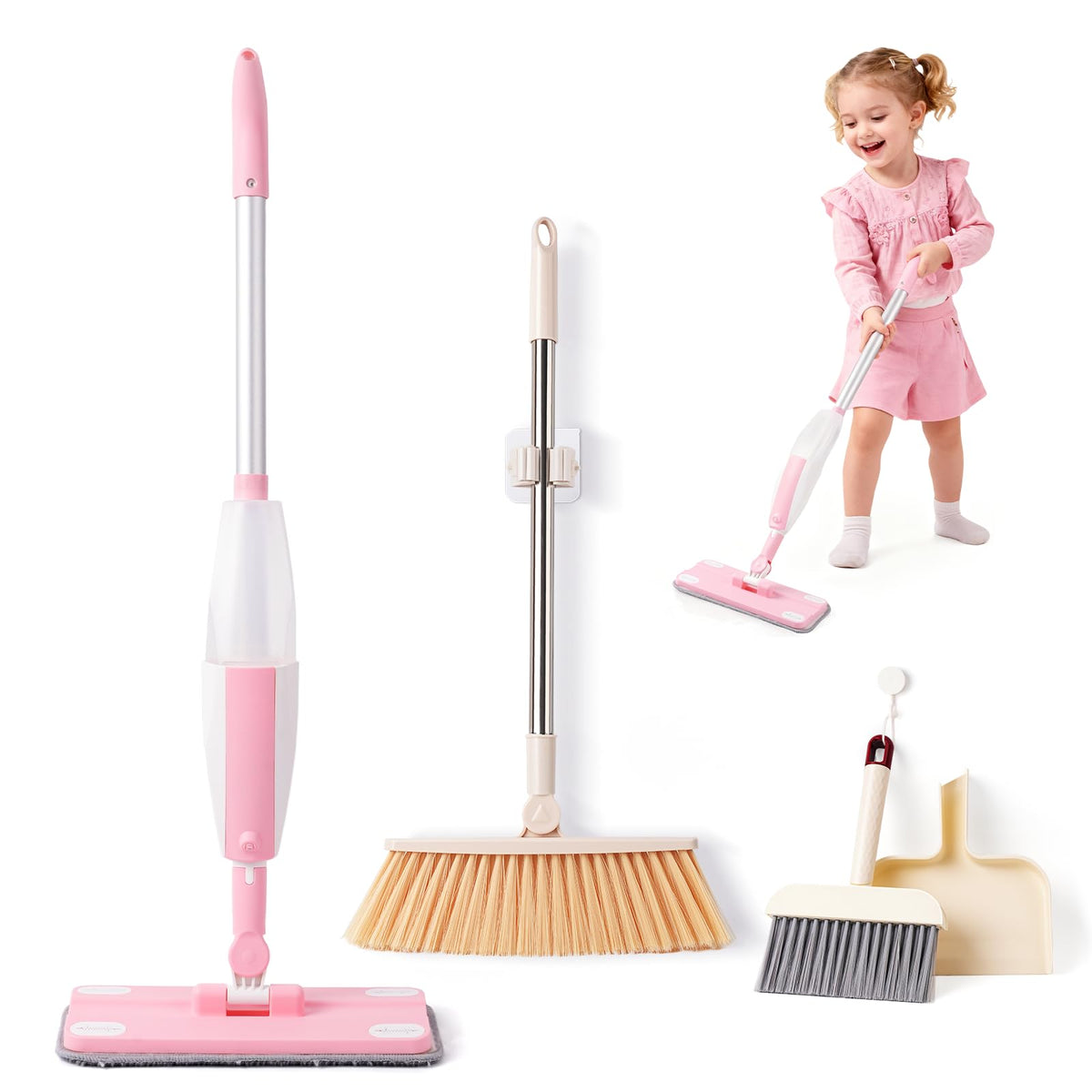 Hilsoeet toddler cleaning toy mop with real spray for pretend play