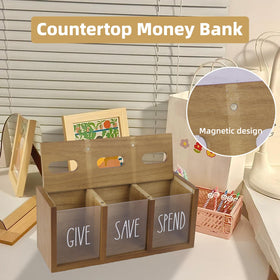 Himitimi wooden piggy bank flip cover and magnetic seal for easy access