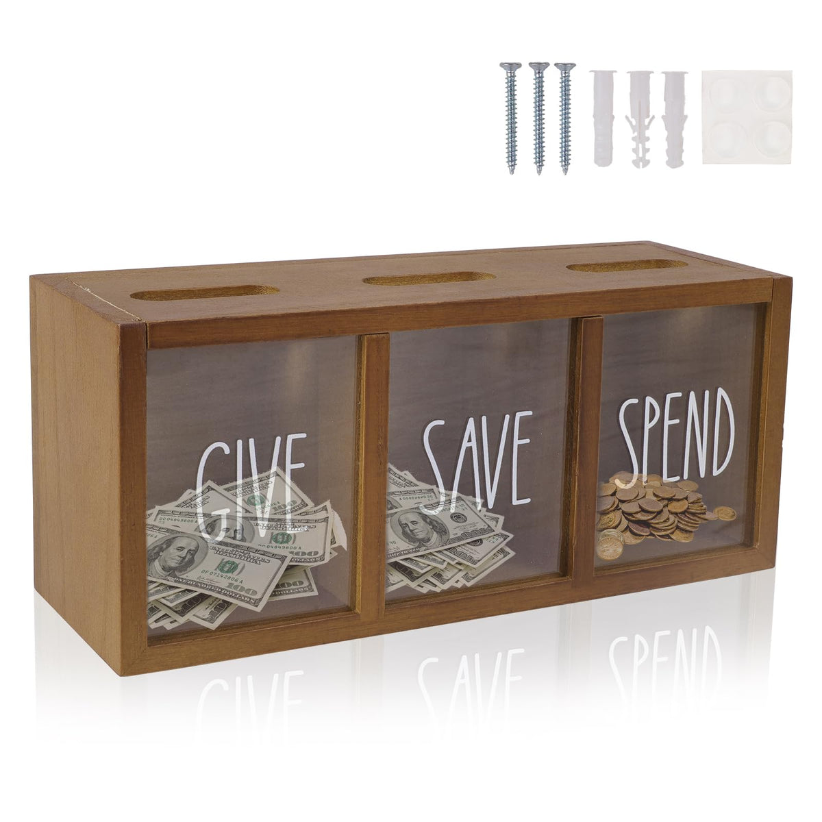 Himitimi wooden piggy bank front view with transparent window for visual savings