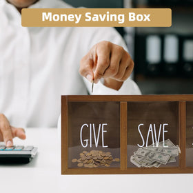 Himitimi wooden piggy bank on countertop with non-slip mat for stability