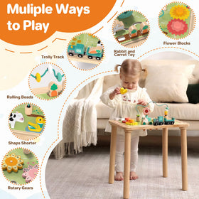 Himold activity table mobile rabbit helps visual tracking during play.