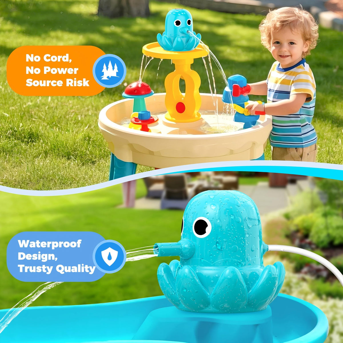 Hinastar water table pump charging via USB-C keeps outdoor play ready