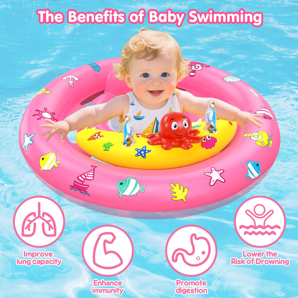 Hinzer baby float designed for 6-36 months supports early water familiarization.