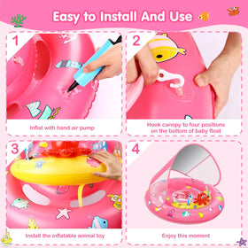 HINZER baby pool float with adjustable canopy for customizable shade