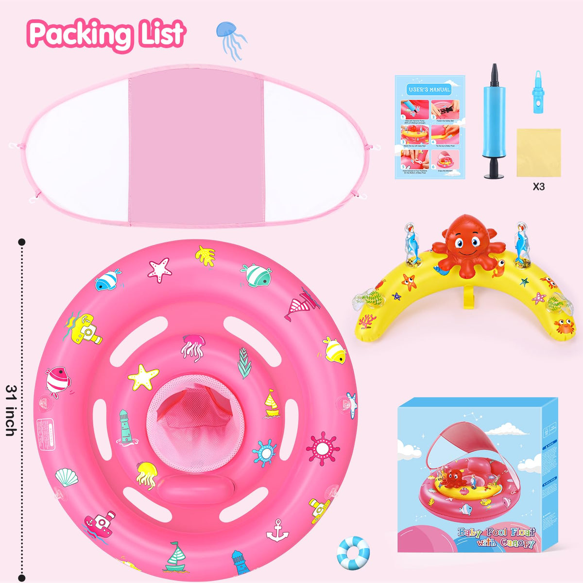 HINZER baby pool float with breathable mesh sides for visibility and interaction
