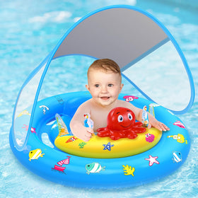 Hinzer baby pool float with canopy provides sun protection and shade.