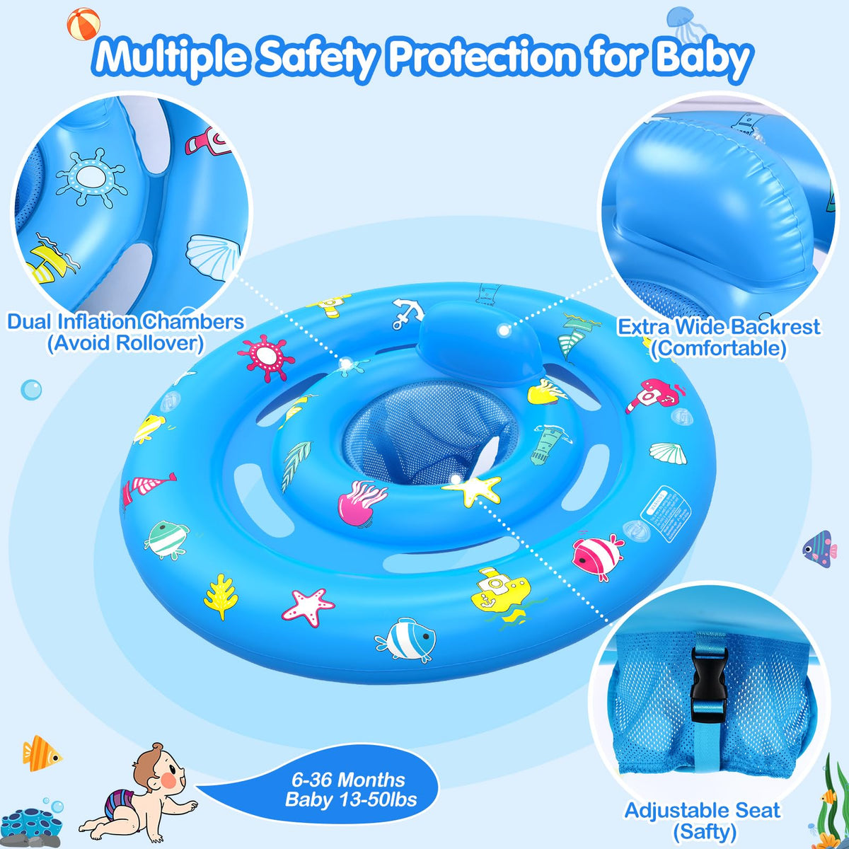 Hinzer float with extra-wide sides improves balance and safety.