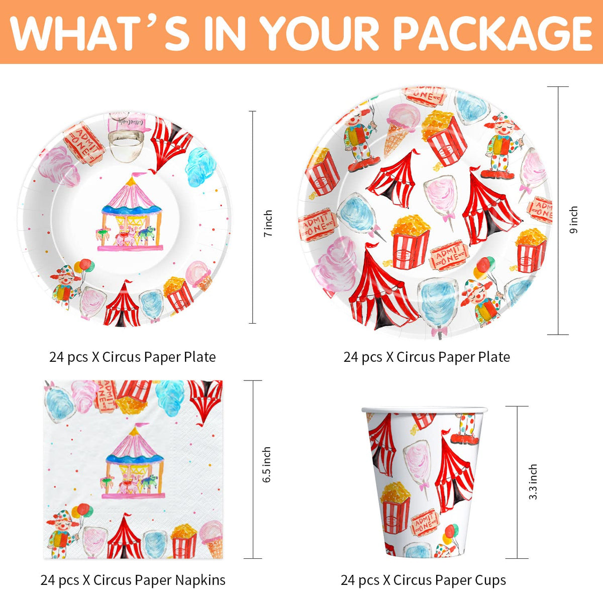 HIPVVILD Circus 7-inch dessert plate for sweet party treats.