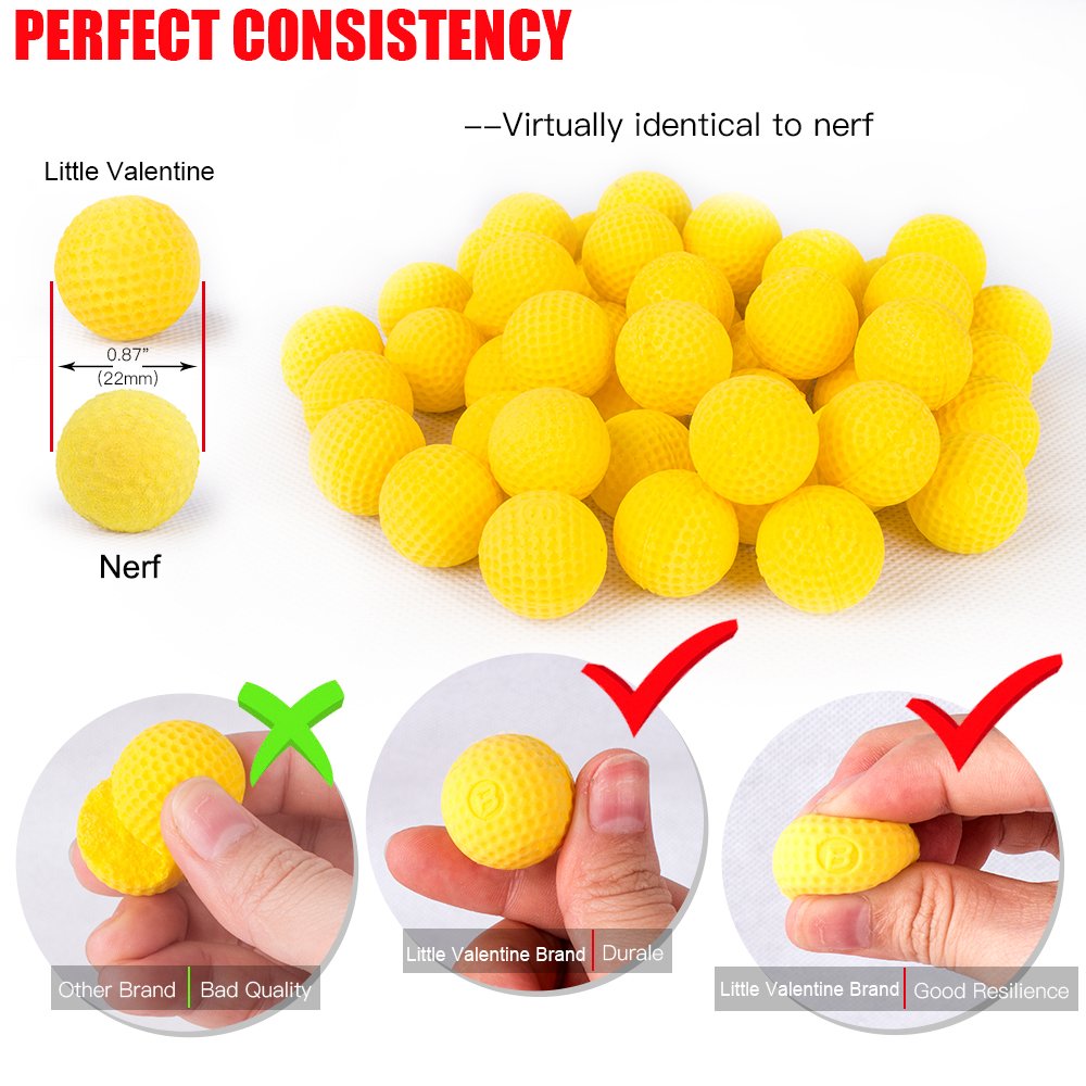 Little Valentine HIR yellow high-impact rounds for long-range Nerf Rival use.