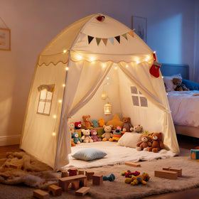 Hiromeco large kids play tent with padded mat and lights creates a cozy reading nook.