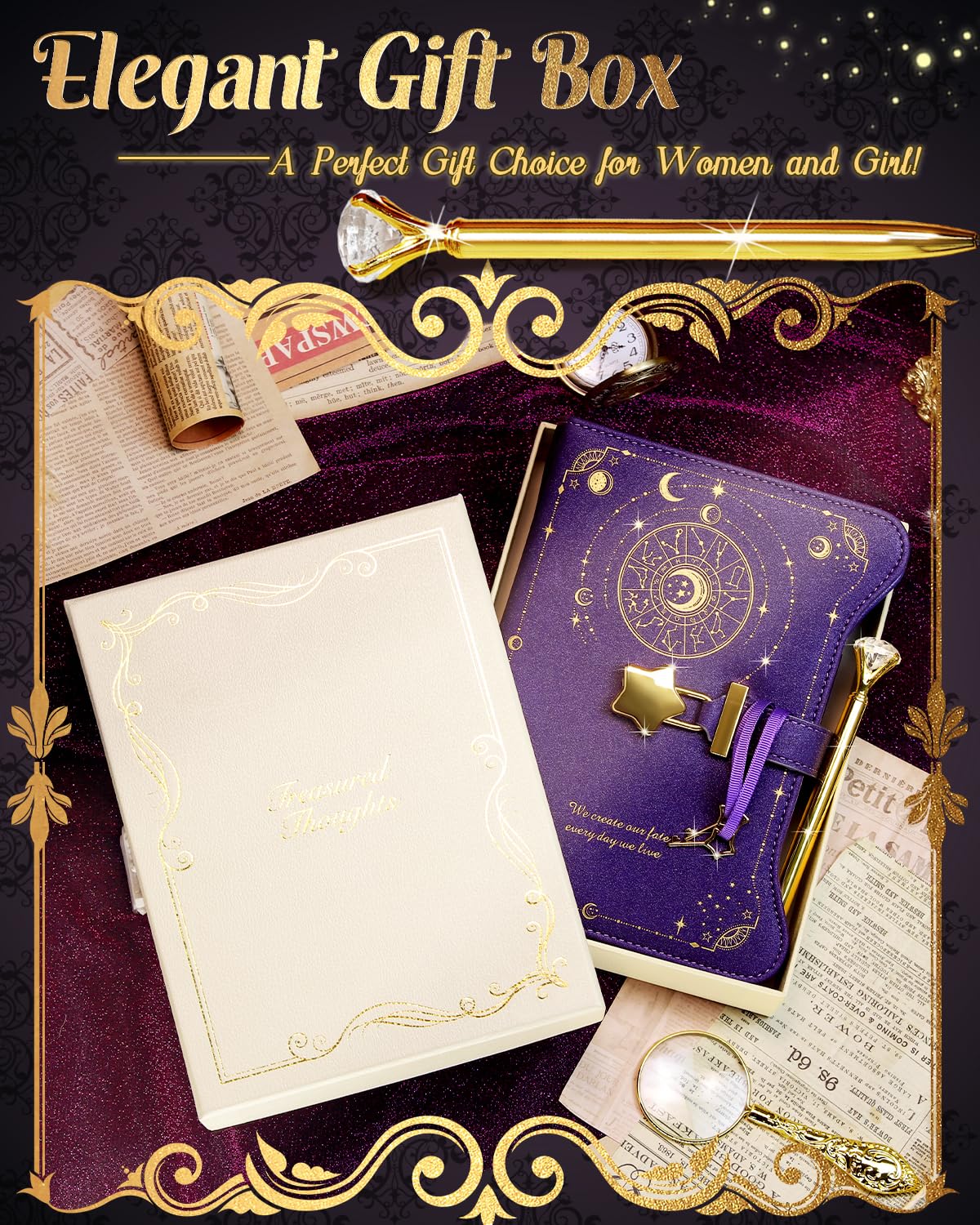 Hi!SCI diary with golden star lock for secure personal notes