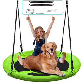 Hisecome 40-inch saucer swing assembly in backyard for quick setup