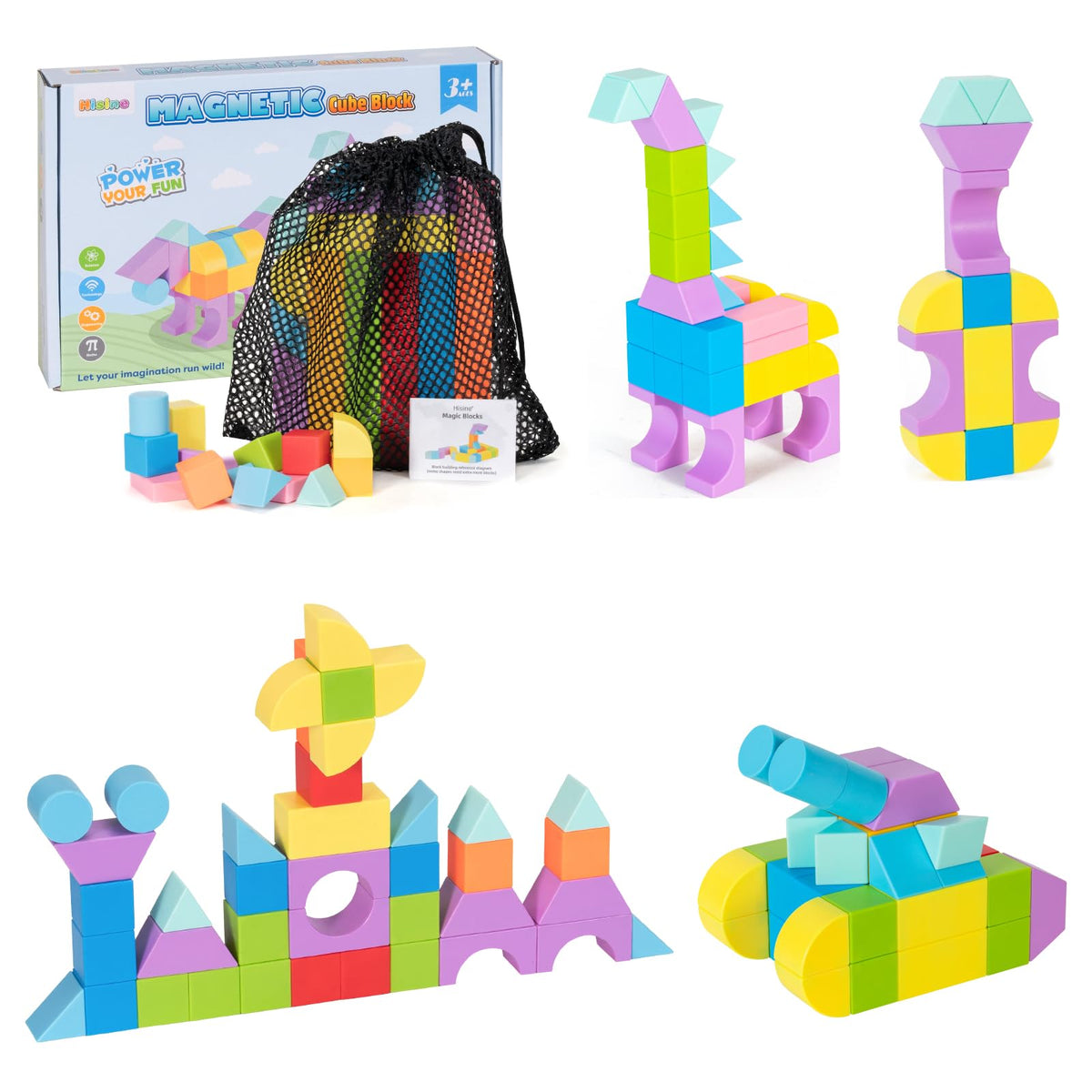 Hisine 46-piece magnetic blocks in eight shapes for imaginative STEM play