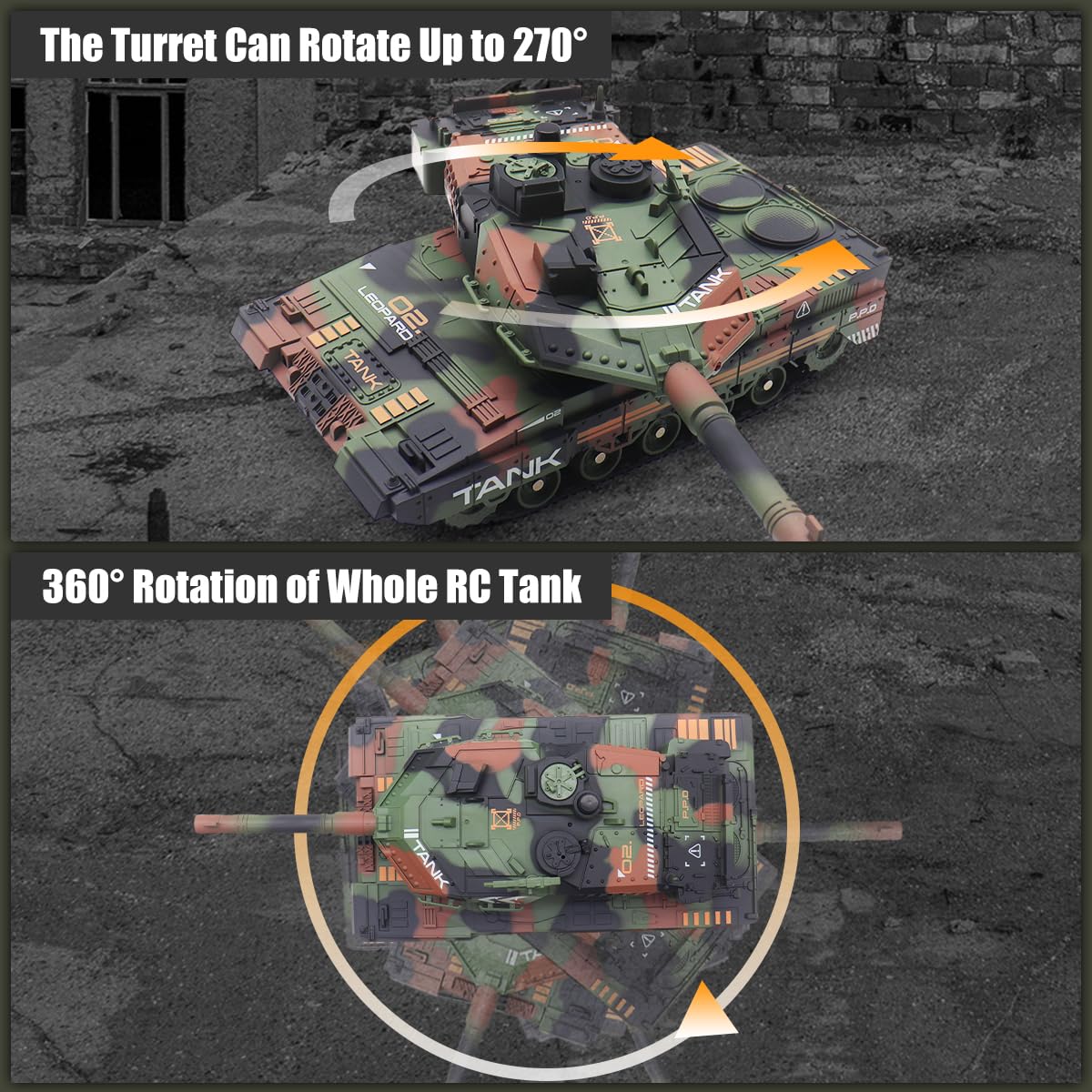 Hitish RC Tank caterpillar tracks handle varied terrain smoothly.